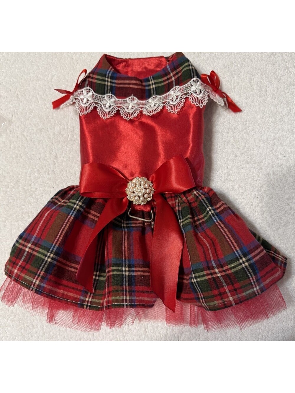Cute Bow Plaid Pet Cat Dog Dress Harness Pet Puppy Princess Clothes XXS